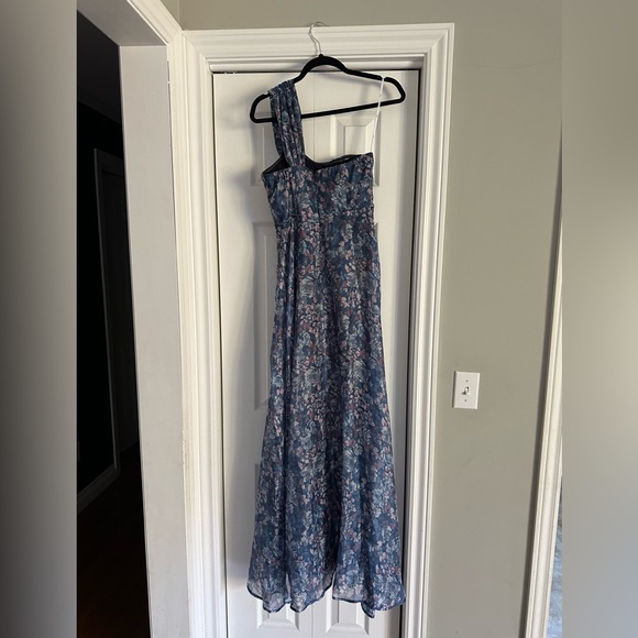 Happily Mine Slate Blue Floral Print One-Shoulder Maxi Dress - Picture 2 of 4
